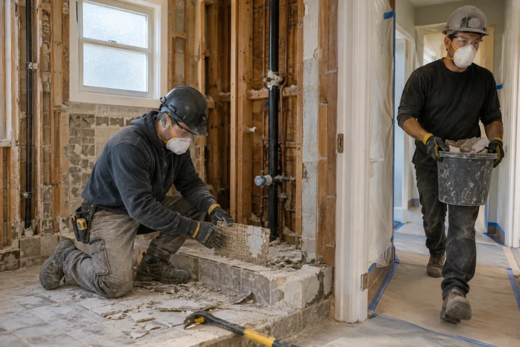 Bathroom interior demolition work