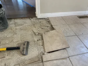 Floor tile and mortar during removal