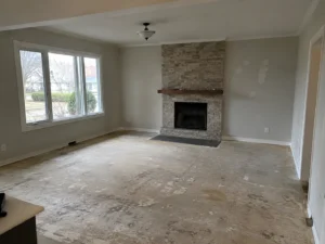 Cleared living room floor before substrate preparation