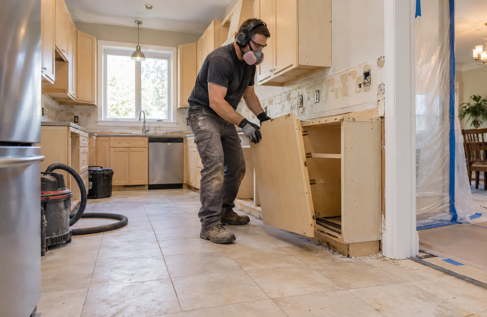 Selective cabinet removal in a compact kitchen