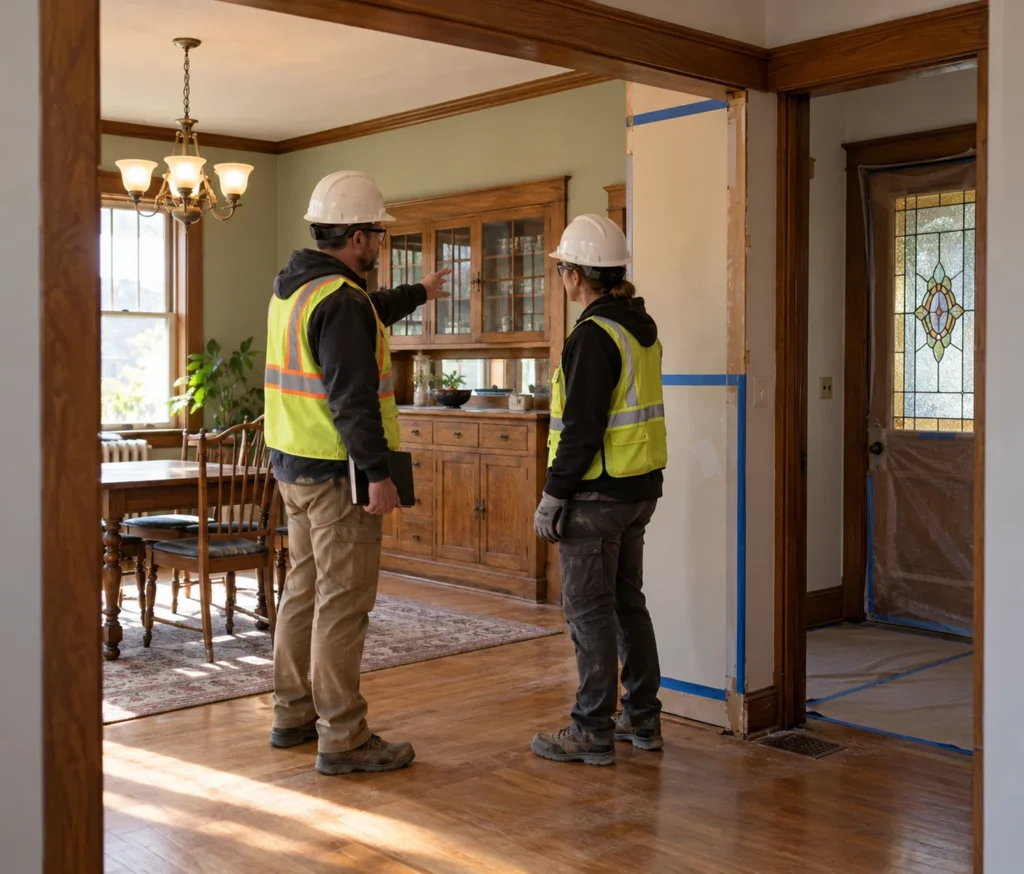 Site team discussing a selective removal boundary
