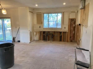 Kitchen cleared for renovation with retained windows
