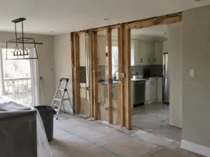 Partial interior removal beside a retained kitchen